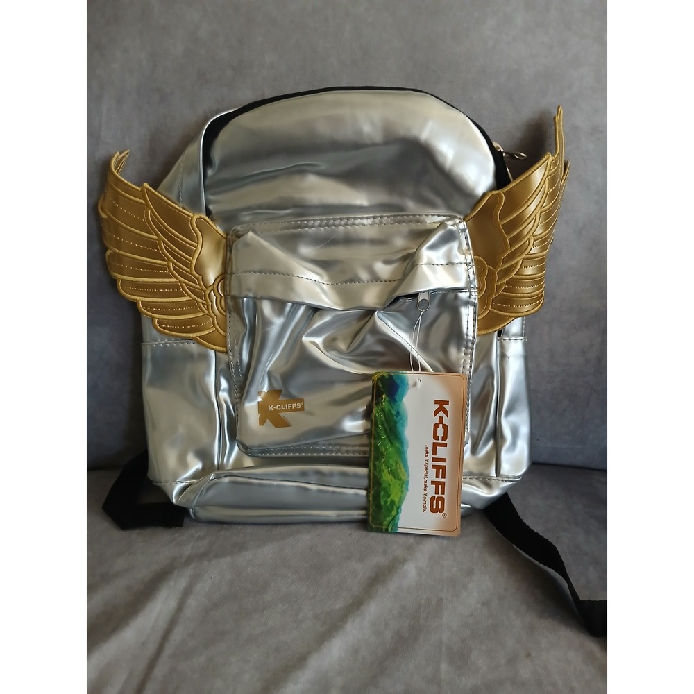 K-Cliffs Silver Angel Wing Mini Backpack Metallic Silver Gold Wings RT108 New